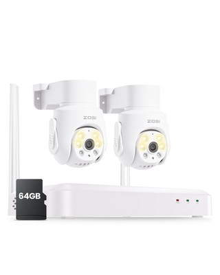 8CH 3K Security Camera System w/ SD DVR, 2 Pan/Tilt Cams, WiFi6, Color Night Vis