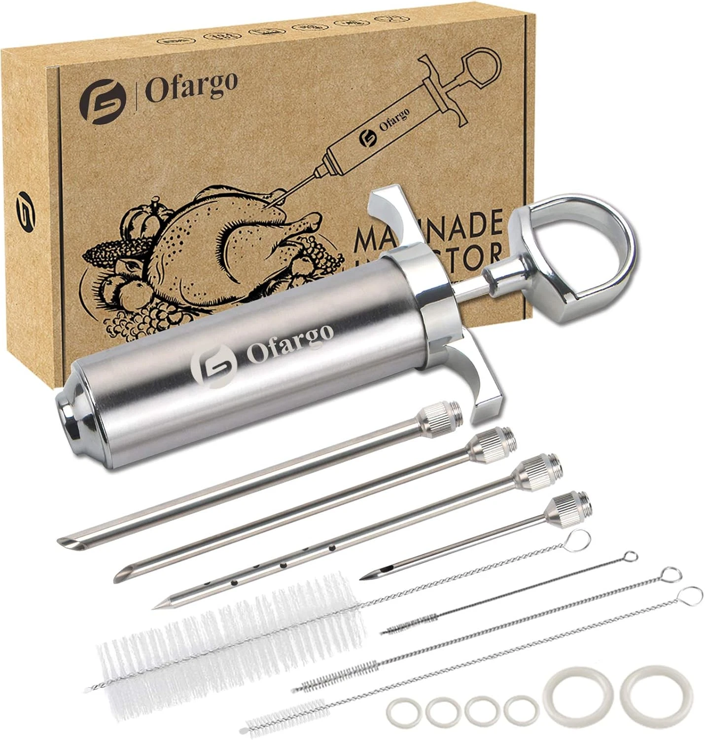 304 Stainless Steel Meat Injector Kit 4 Needles 2oz Capacity for BBQ Grill
