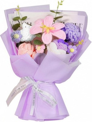 Crochet Flowers Bouquet 8PCS, Handmade Knitted Artificial Crochet Flower Gifts T