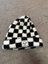 Herschel Black White Checkerboard Fluffy Beanie