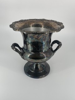 Silver Plated Champagne Ice Bucket with Handles and Ornate Rim Vintage