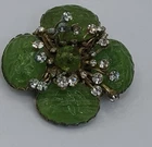 Vintage Miriam Haskell Gold Tone Green Gripoix Glass Brooch Pin Signed As Is