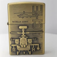 3D Carved World Army AH-64 Apache Helicopter M230 chain gun Lighter Windproof
