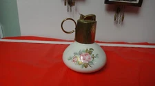 =EVANS=1950's Bone China White W/Roses W/Brass Trim Table Lighter=USA=