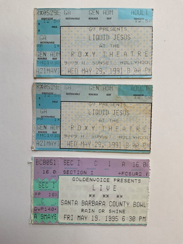 Lot Of (3) Concert Ticket Stubs - The band LIVE, Liquid Jesus