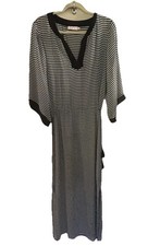 Tory Burch Long Sheer Kaftan Navy White Stripe Tassel Waist. Size Medium