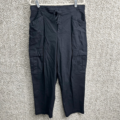 Athleta Pants Women s L Paradise Black Linen Blend Mid Rise Straight Leg Cargo