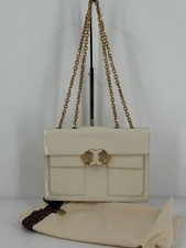 Tory Burch Cream Patent Leather Gold-Tone Gemini Link Chain Shoulder Bag Purse