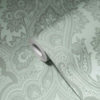 Boho Tapete MintgrüN & Silbergrau Mit Ornamentmuster – Metallic, GrüN