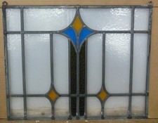 ABSTRACT OLD ENGLISH LEADED STAINED GLASS WINDOW Unframed w Hooks 18" X 14.25"