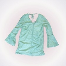 Francesca’s Mint Green Floral Bell Sleeve Lace Dress | Sz S