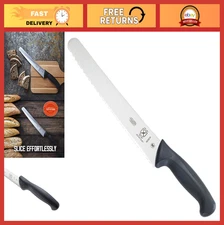 10" Wavy Edge Bread Knife, Black Handle, Wide Blade, Sharp Kitchen Tool