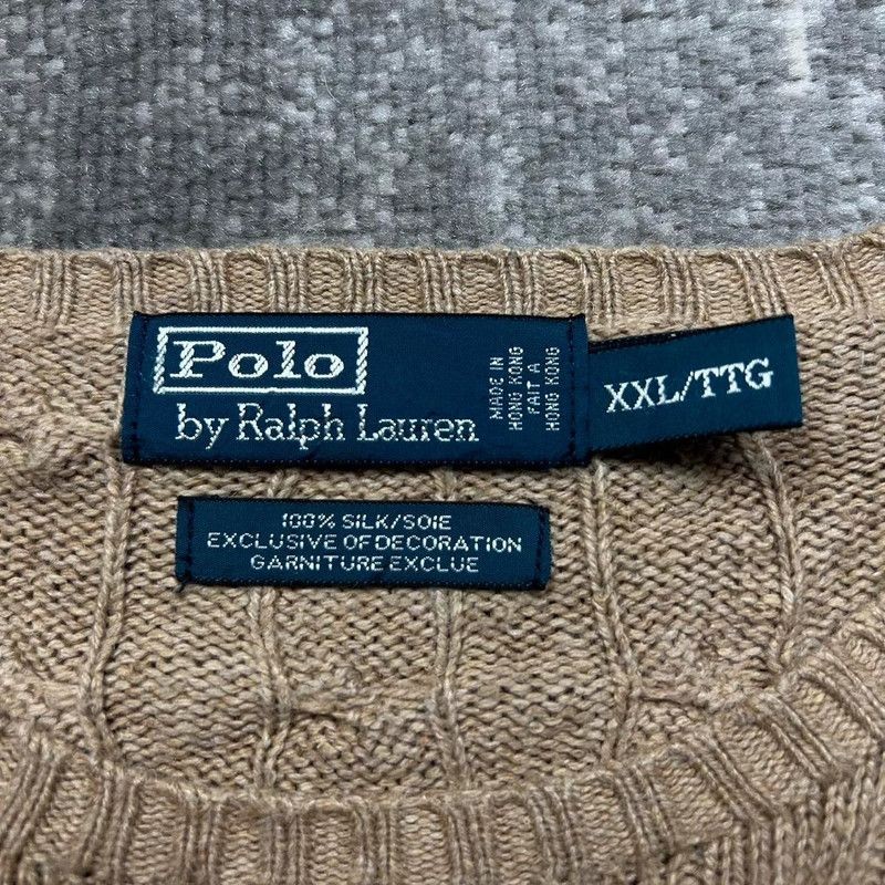 Polo Ralph Lauren CableKnit Jumper 2XL Men's Caramel Brown Embroidered Logo image 7
