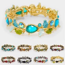 Crystal Rhinestone Evening Bracelet Wedding Bangle Metal Vine Teardrop Open