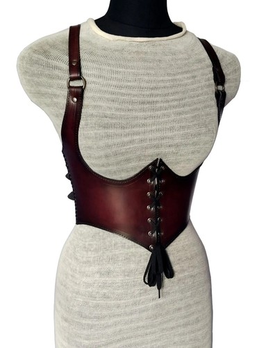 Viking Leather Corset, Medieval Leather Under-bust Corset, LARP Handmade Leather