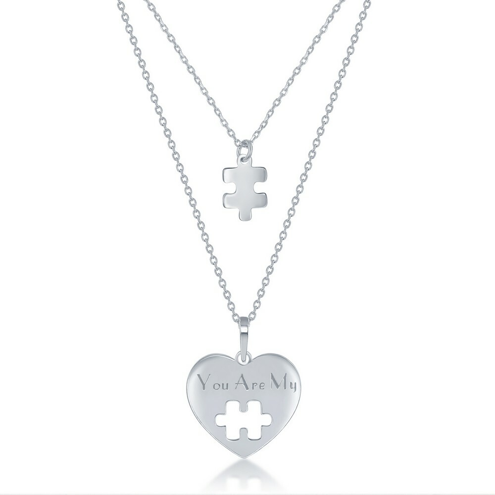 Набор колье из чистого серебра - 16 2 дюйма Ты - Мое Сердце 14 2 кусочка пазла 12490₽