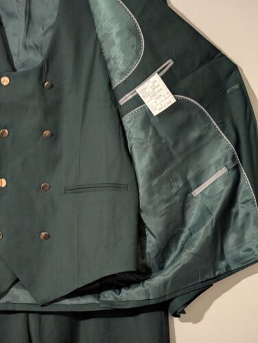 Neu Herren 3 Teiler Anzug Grün Größe L mit Taschen Weste, Blazer und Hose - Bild 5 von 15