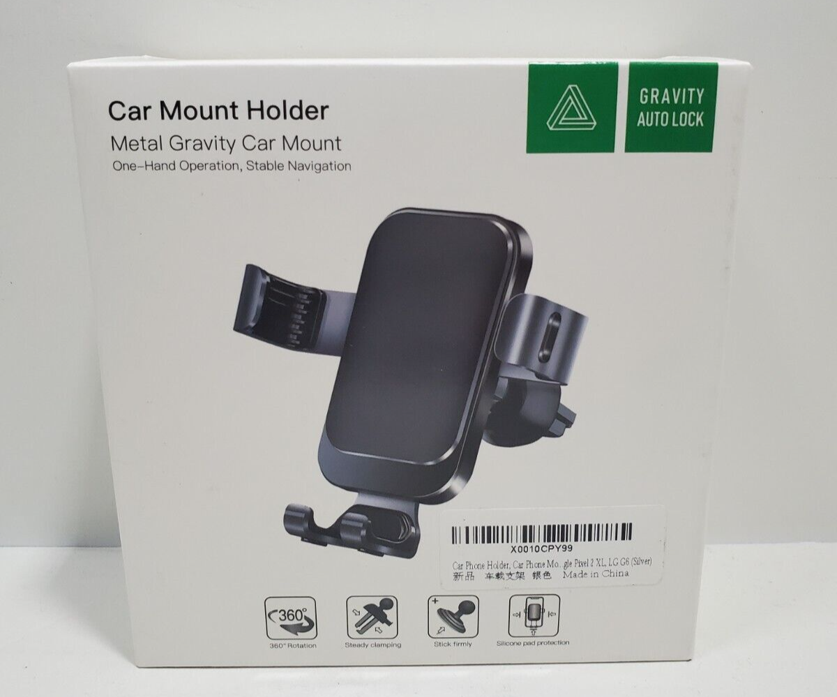 Car Phone Mount Holder Metal Gravity Auto Lock One Hand Operation Silver-image