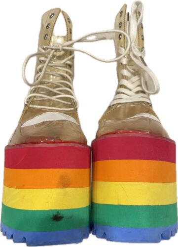 Current Mood Happy Daze Rainbow Clear Platforms Size 8M High Funky Retro Shoes - Picture 8 of 24