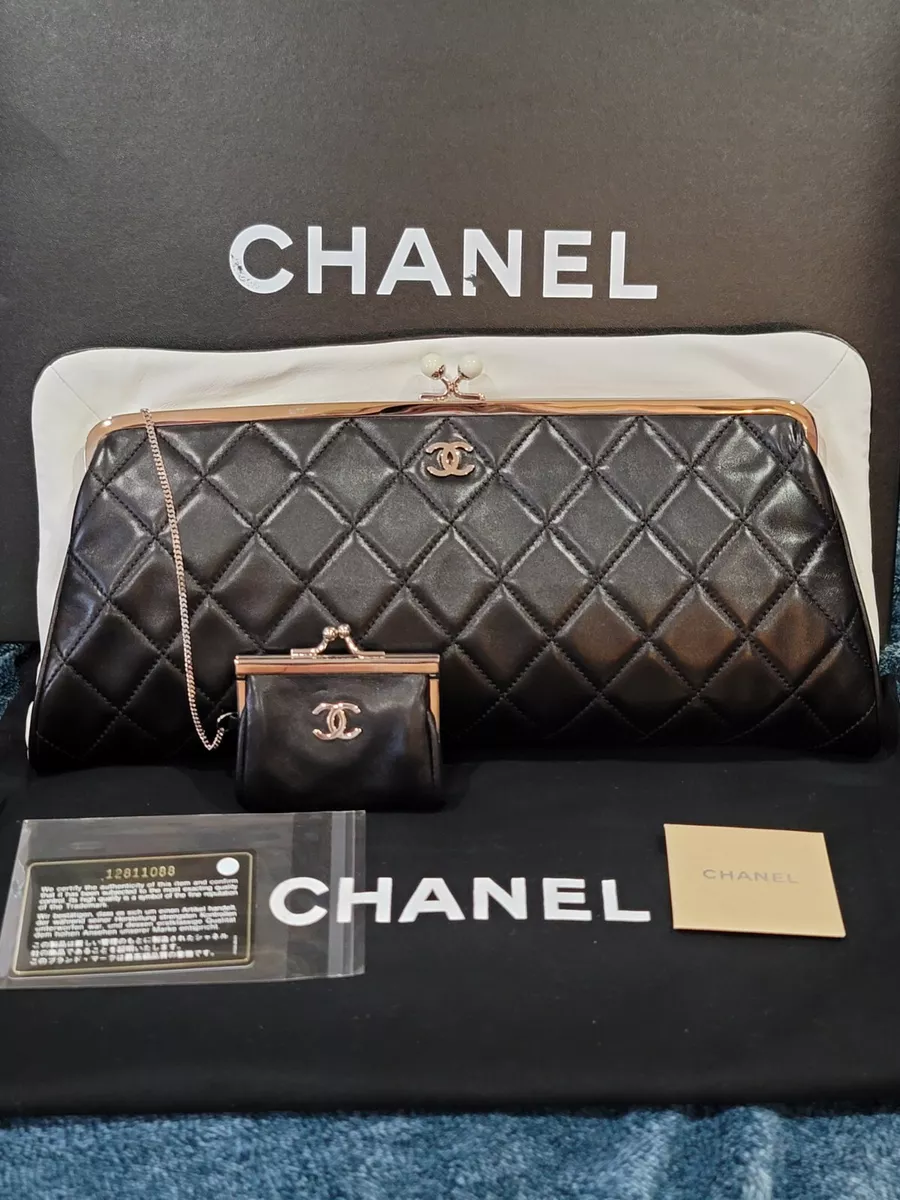 CHANEL VINTAGE CC BLACK SILK QUILTED BOX FRAMED BAG