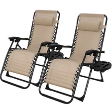 Zero Gravity Chair Set of 2 Folding Patio Beach Lounger Chair Recliner Outdoor