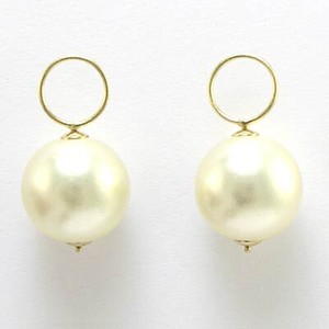 14k Yellow Gold Simulated Pearl Bead Earring Charms 10mm #e767