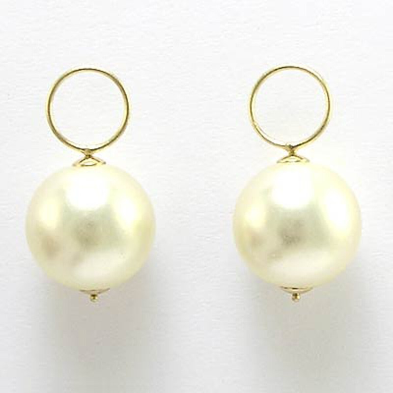 14k Yellow Gold Simulated Pearl Bead Earring Charms 10mm #e767