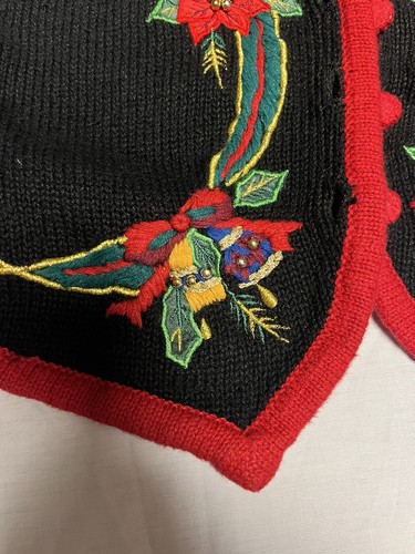 Kathi Lee Holiday Sweater Vest Womens Medium Black Button Up Embroidered Vintage - Picture 7 of 12