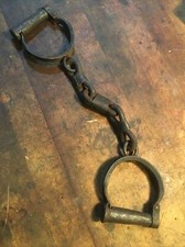Antique Wrought Iron Shackles Hand Cuffs Screw Barrel Lock Civil War Era 19thC