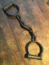 Antique Wrought Iron Shackles Hand Cuffs Screw Barrel Lock Civil War Era 19thC