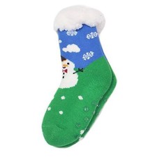 Christmas Slipper Socks for Children Chunky Cosy Soft Non Slip - Green Snowman