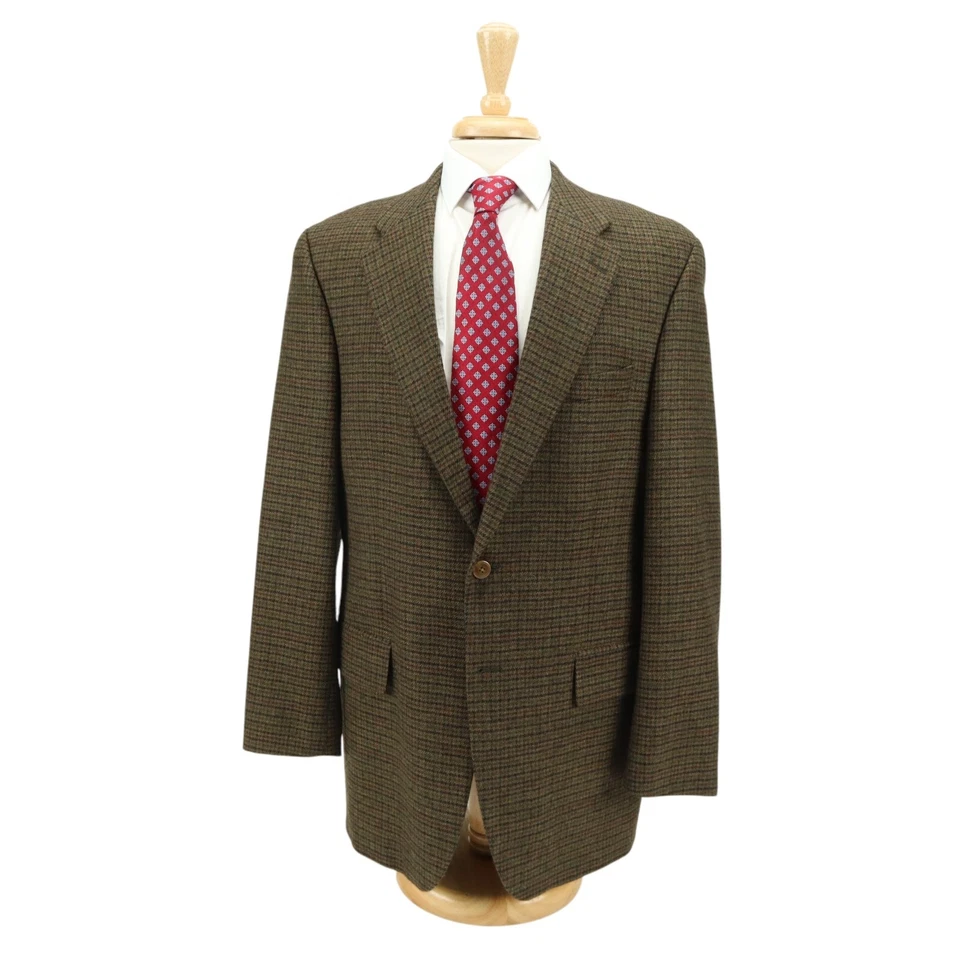 VTG Chaps Ralph Lauren Wool Flannel Green Brown Blazer Sport Coat 42L 44L Canada - Image 3 of 4