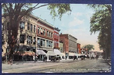 1913 Westfield Massachusetts Elm Street Postcard & Cancel 1c Parcel Post Stamp