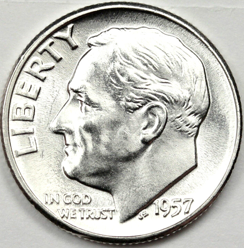 1957 P Roosevelt Dime 90% SILVER Gem BU Brilliant Uncirculated Bright White 