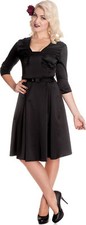 Hell Bunny MYLENE 50s Pin Up Satin RETRO Dress / KLEID Blk Rockabilly