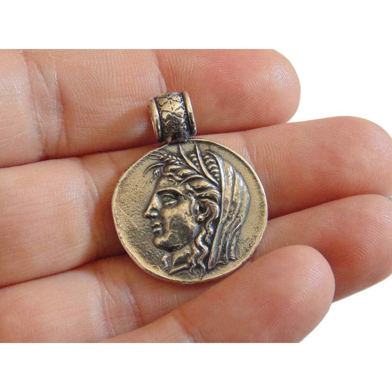 Ancient Greek Coin Delphic Demeter Apollo Pendant Medal Artisan Copy Sterling