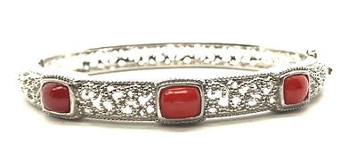 Antique Style Sterling 925 Cabochon Carnelian Swirl Loop Design Bangle Bracelet