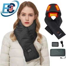 Electric Heated Scarf with Hidden Hat Rechargable Neck Heating Pad Wireless