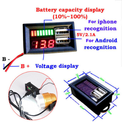 Digital Dual USB DC 12V Display Voltmeter LED Meter Spannung Batterieladegerät