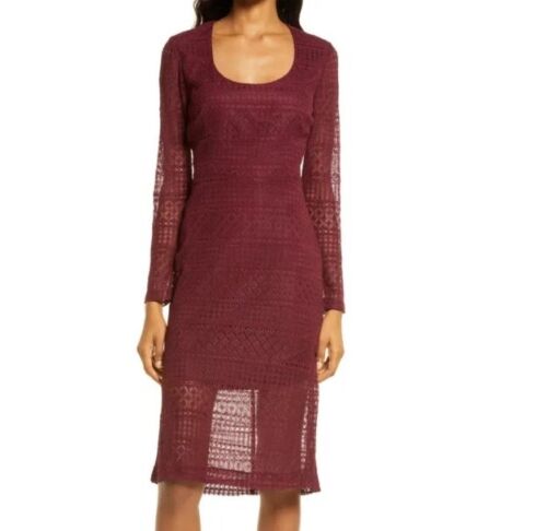 Bardot NWT Women's US 10 Marion Lace Dress burgundy long sleeve Romantic Sheer