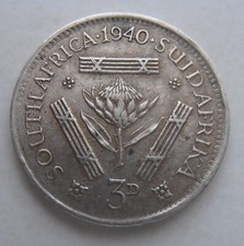 SOUTH AFRICA SILVER THREEPENCE 1940