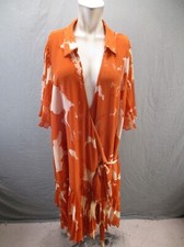 Alexis Size 3X Women Orange Short Flutter Sleeve Collared Pleated Wrap Dress 469