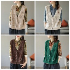 Gilet In Maglia Per Donna Cardigan Senza Maniche Pullover Maglione Casual