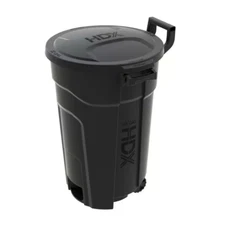 32 Gal. Black Outdoor Vented Trash Can with Wheels, Domed Lid, Rounded Handles,