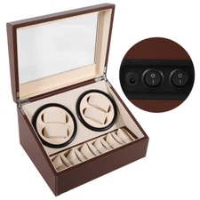 Leather Watch Winder Storage Display Case Box 4+6 Slots Automatic Rotation USA