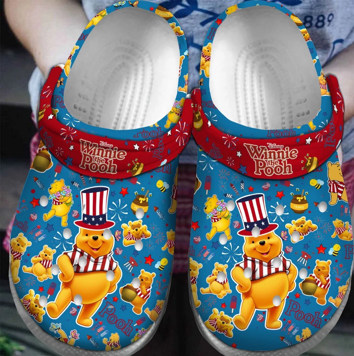 Happy USA Winnie The Pooh Blue And Red Clogs For Kids And Adutls