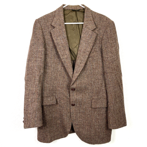 Harris Tweed Sport Coat Mens 46 Brown Wool Two Button Jacket Blazer Pockets Vtg - Afbeelding 1 van 15