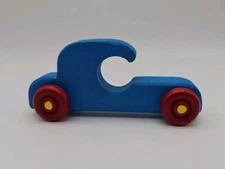 Vintage Handcrafted Wooden Car Blue Toy 5 In Long 2 In Tall