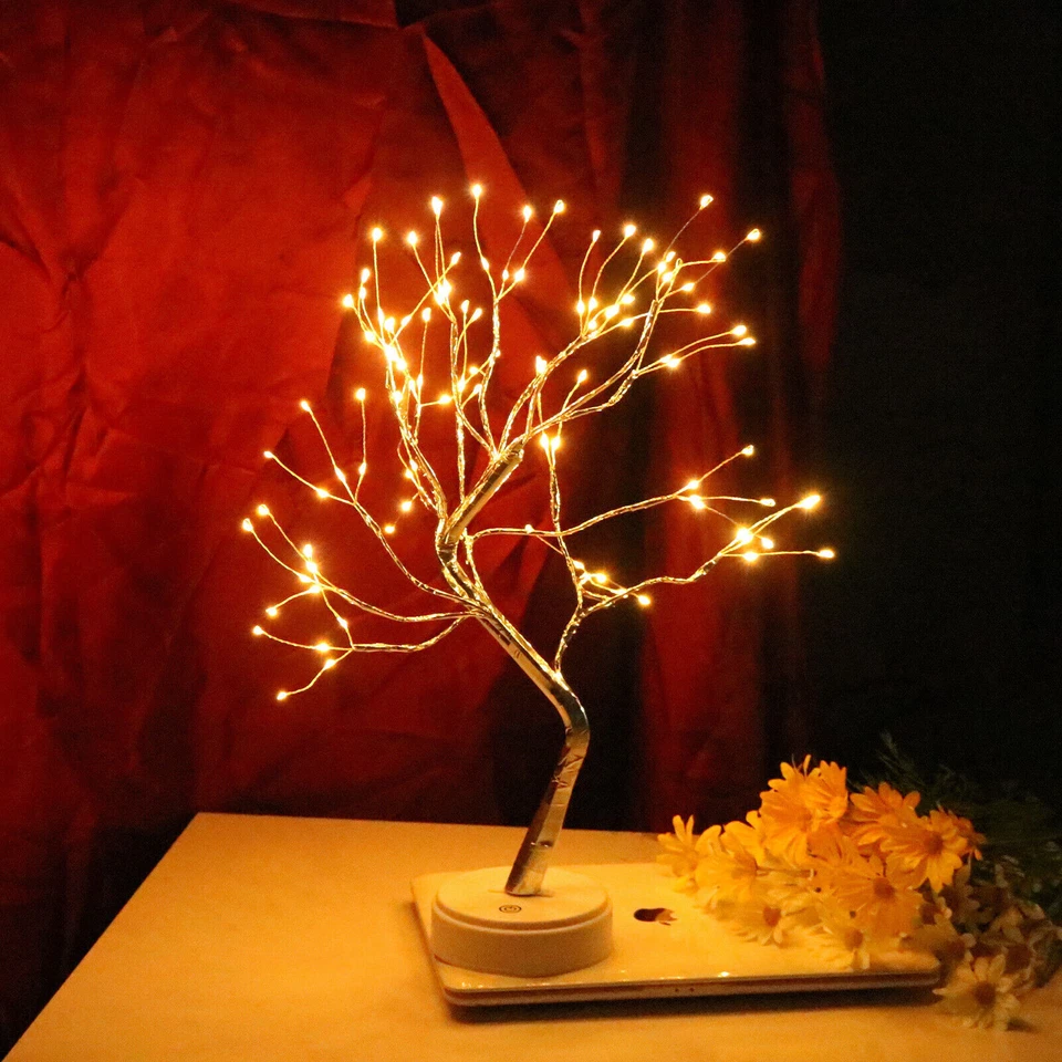 108 LED Night Light Tree Table Desk Lamp Silver Branch Battery USB Party Decor - image 4 of 4