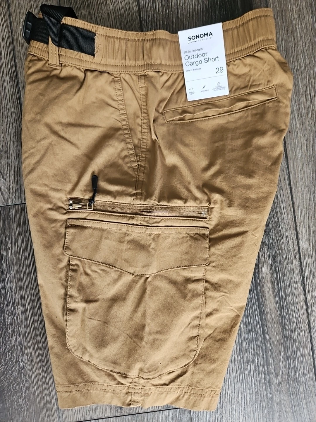 Outdoor Cargo Shorts Mens 29 Khaki Nylon Stretch Belted Elastic Waist NEW Sonoma